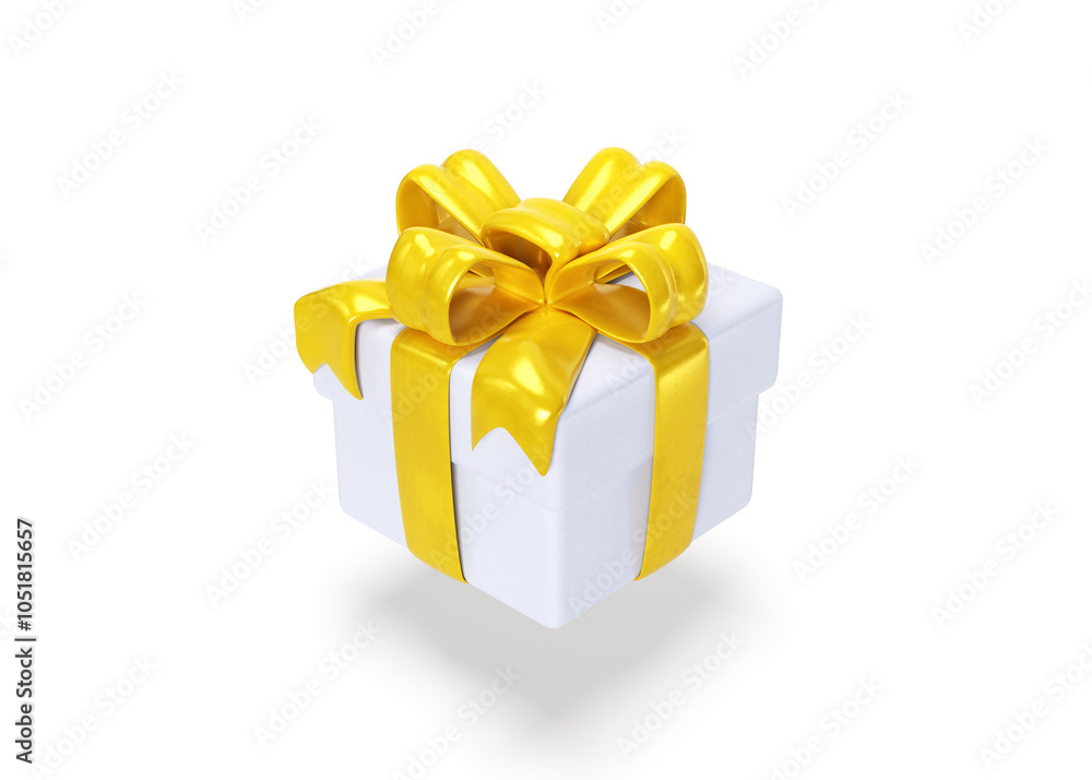 Obraz premium Realistic White Gift Boxes with Gold Ribbon Gift Bow Set. 3D Illustration .