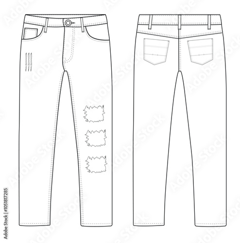 Men's Denim granding Jeans Pant vector fashion flat sketch Fashion pant jeans Illustration template.