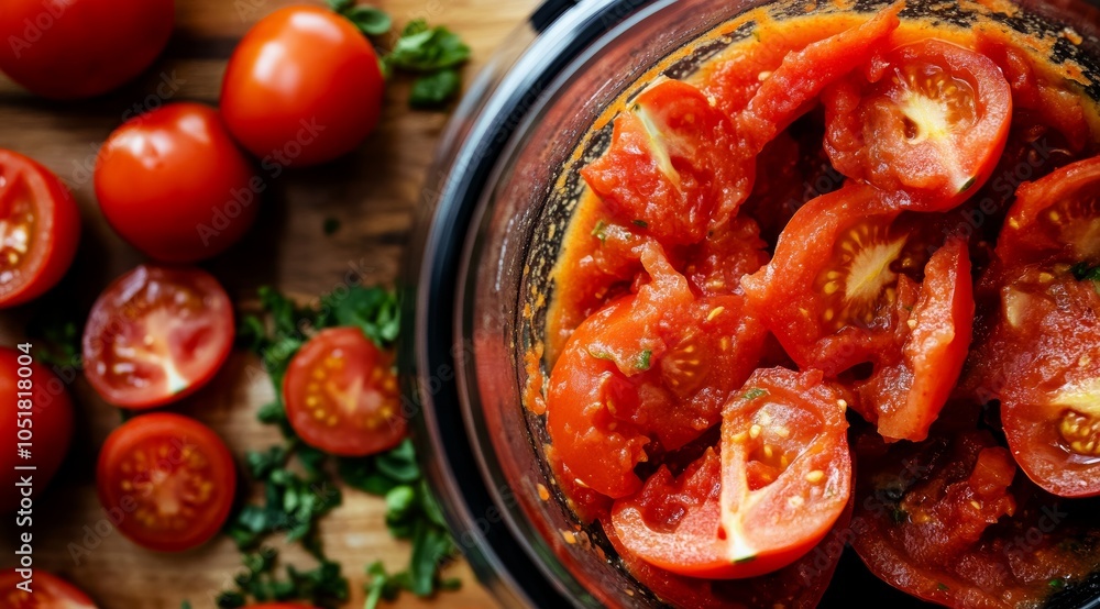 Fresh Tomato Chunks with Herbs in a Bowl for Italian Recipe Fresh Tomato Chunks with Herbs in a Bowl for Italian Recipe