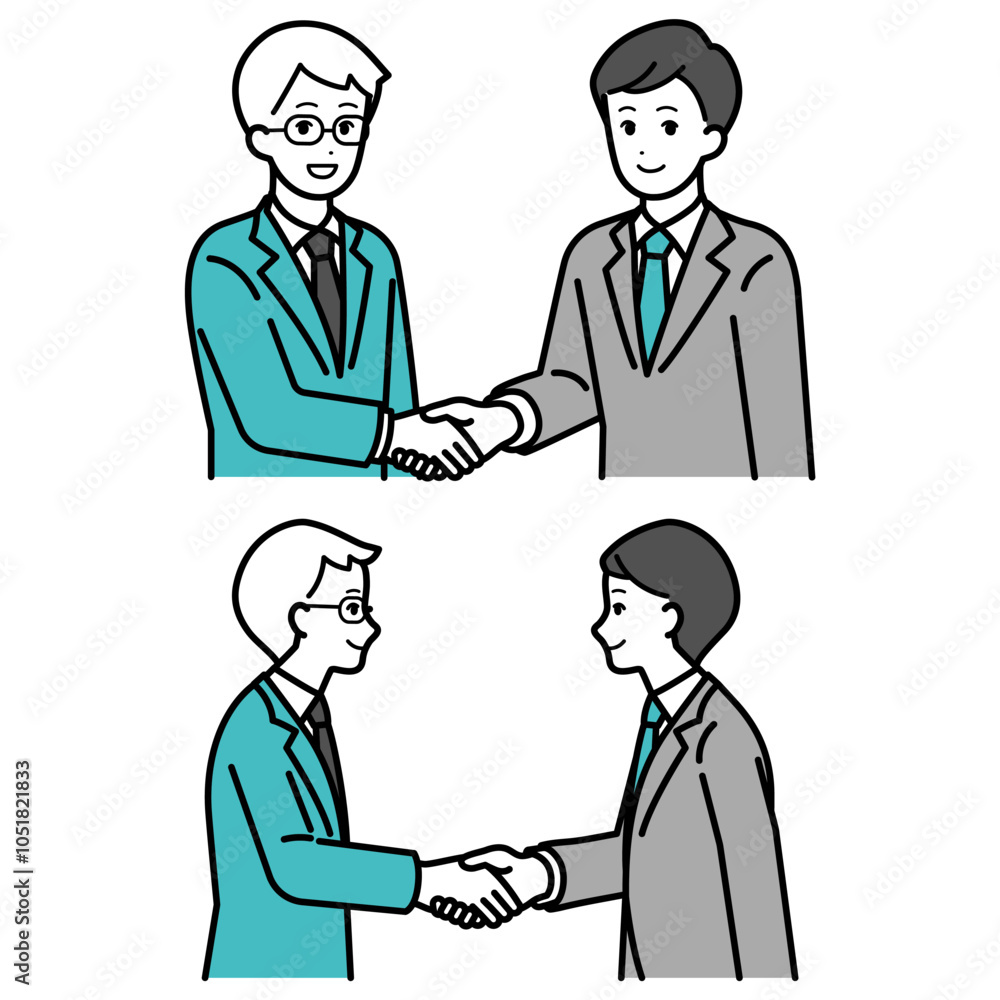 Illustration set of male business person shaking hands. Illustration set of male business person shaking hands.