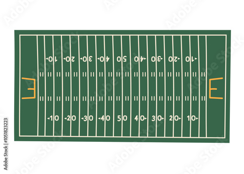 American football field top view. Hand drawn illustration isolated on white background.