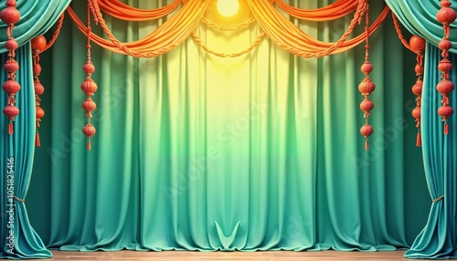 Festive Oriental Theater Stage with Lantern Decorations