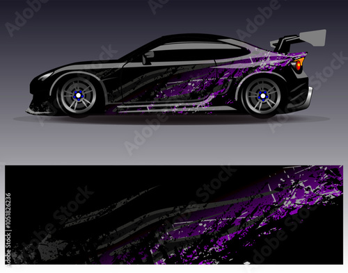 Car wrap design vector. Graphic abstract stripe racing background designs for vehicle, rally, race, adventure and car racing livery photo