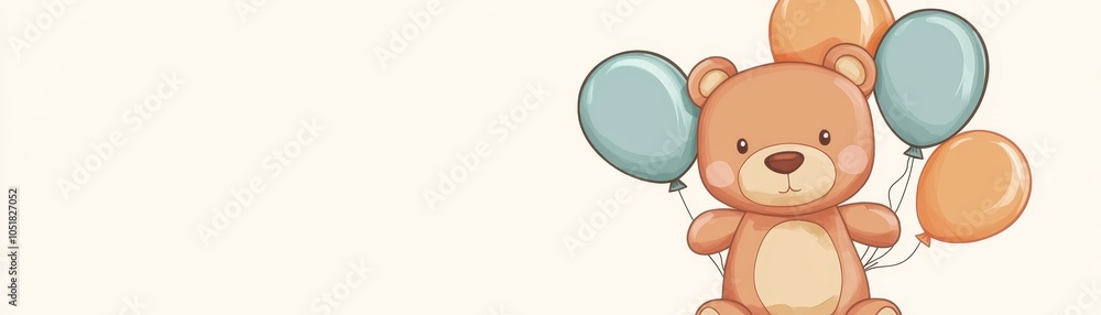 Obraz premium Cute Teddy Bear Holding Balloons Cartoon Illustration