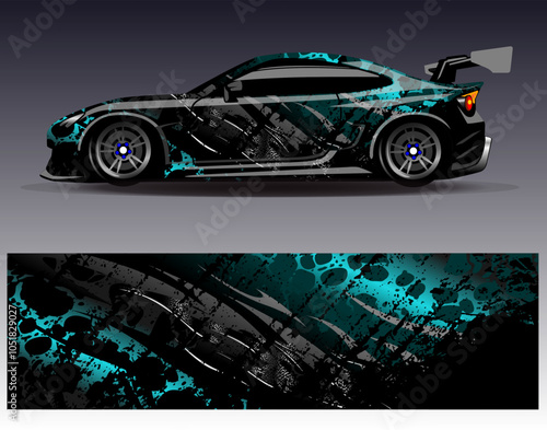 Car wrap design vector. Graphic abstract stripe racing background designs for vehicle, rally, race, adventure and car racing livery