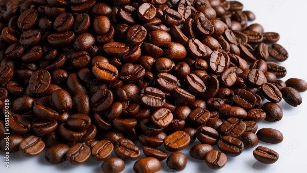 Obraz premium A close-up of rich, roasted coffee beans, showcasing their glossy texture and deep brown color, perfect for coffee-related projects or gourmet food themes