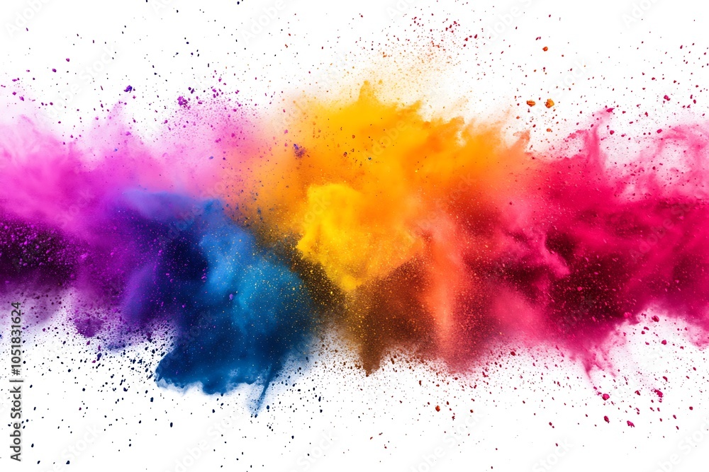 Colored powder explosion on background. Abstract closeup dust on backdrop. Colorful explode. Paint holi isolate on white. Colored powder explosion on background. Abstract closeup dust on backdrop. Colorful explode. Paint holi isolate on white.