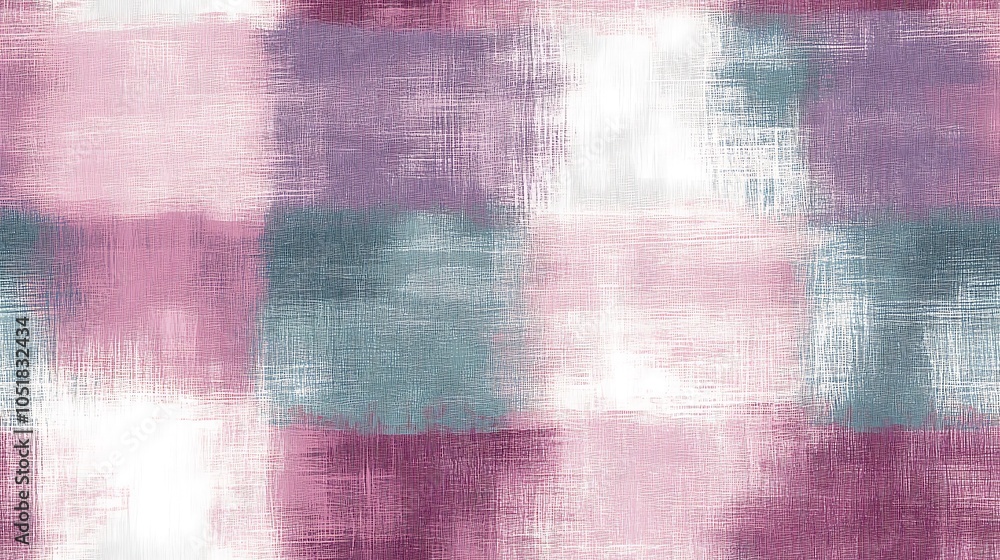 A seamless gingham fabric design with pastel brush strokes in pink, lavender, and mint green, softly blending over a light gray gingham, hd quality, subtle texture, textile design, dreamy look, A seamless gingham fabric design with pastel brush strokes in pink, lavender, and mint green, softly blending over a light gray gingham, hd quality, subtle texture, textile design, dreamy look,