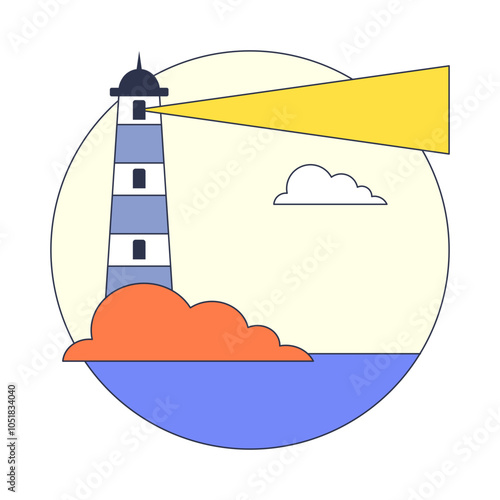 Lighthouse on a cliff, guiding light over the sea, symbolizing guidance and safety.