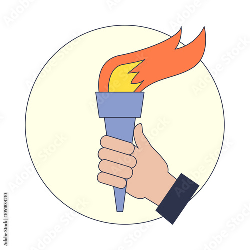 A hand holds a flaming torch high, symbolizing leadership and enlightenment.