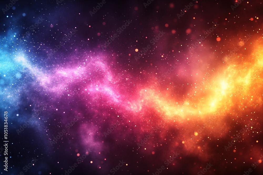 Naklejka premium Abstract cosmic background with swirling nebula in blue, pink, and orange hues.