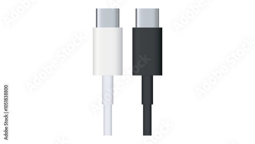 Fast charging type C cable. USB Type C Cable Plugs Isolated on White Background. realistic vector. 