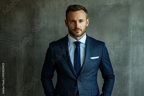 A confident man in a suit. This photo is perfect for corporate or business-related projects.