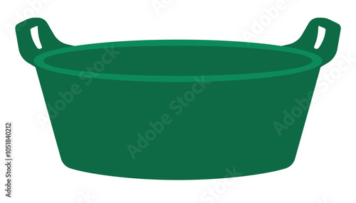 Green plastic basin for washing or cleaning. Isolated vector illustration in clip art style.