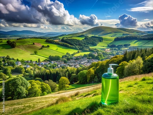 Aerial View of Auchterarder, Scotland with Refreshing Nivea Men Shower Gel in Focus, Ideal for Men's Grooming and photo