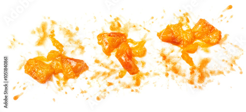 Squashed ripe apricot isolated on white