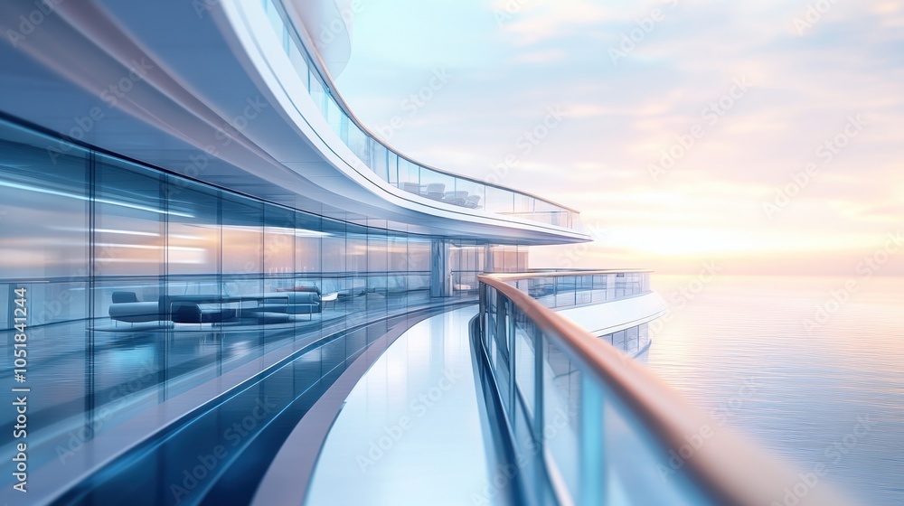 Fototapeta premium Modern Architecture Balcony with Ocean View