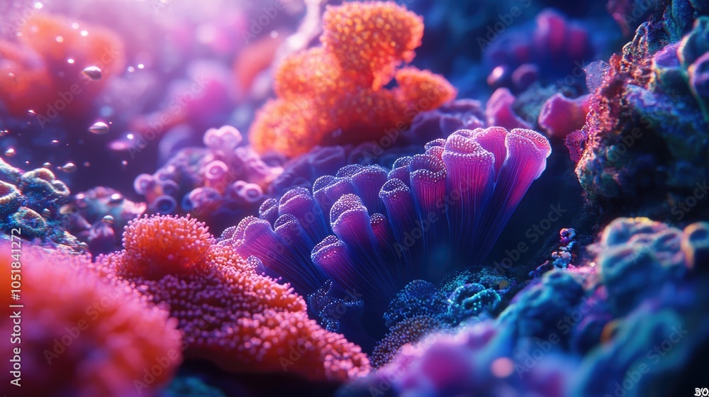 Naklejka premium High-definition coral reef close-up, showcasing the vibrant colors and natural complexity of marine life