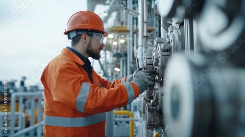 Industrial Worker Operating Machinery on a Platform