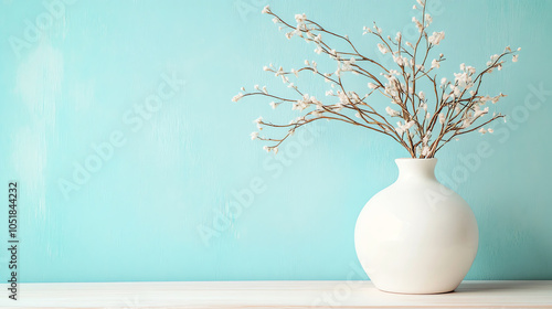 Minimalist Ceramic Vase with Dried Branches on Light Wooden Table