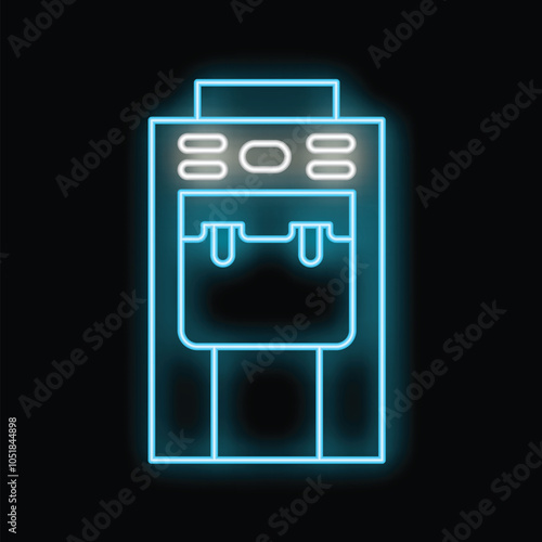 Glowing neon line water cooler for office and home on black background icon illustration. Vector graphic