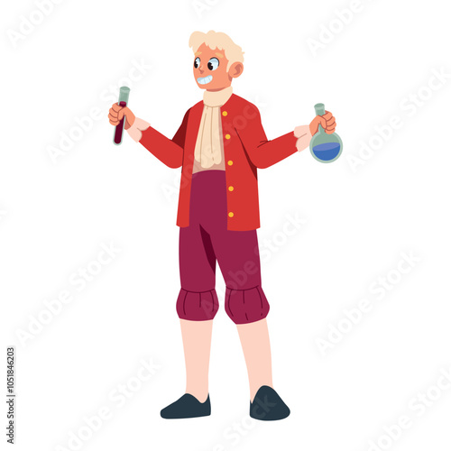 isaac newton with lab flasks