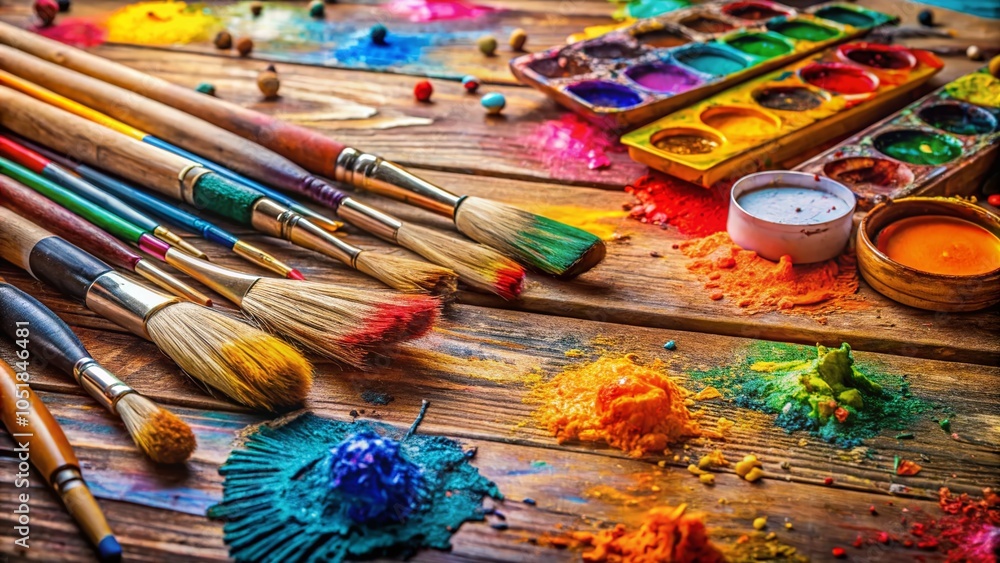Obraz premium Artistic Ambiance with Brushes and Bright Paint in a Creative Studio Environment