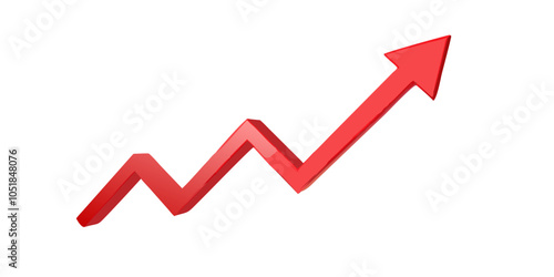 graph with red arrow,Red upward arrow graph showing rising trend, cut out.