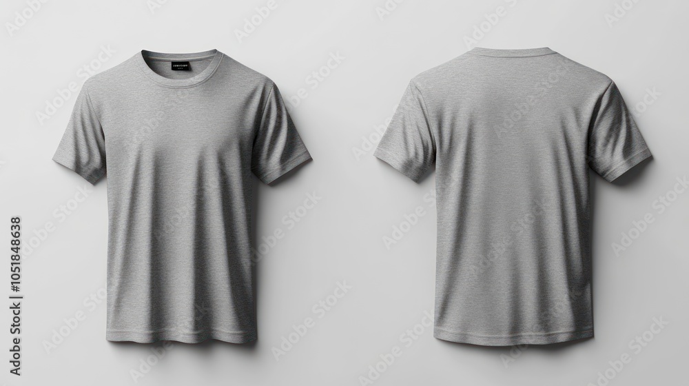 Naklejka premium A plain grey t-shirt is shown in front and back views on a white background.