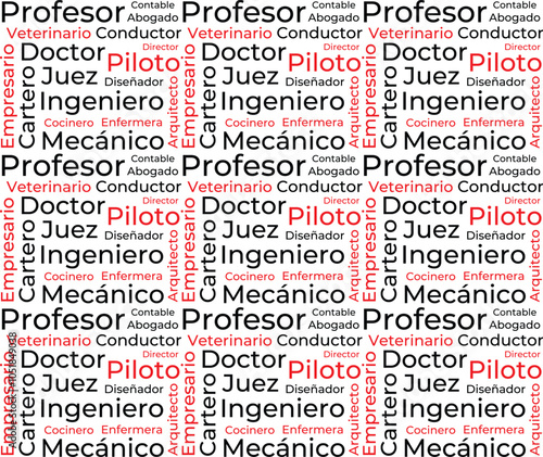 Plantilla de nube de palabras sobre profesiones en español. Fondo vectorial conceptual