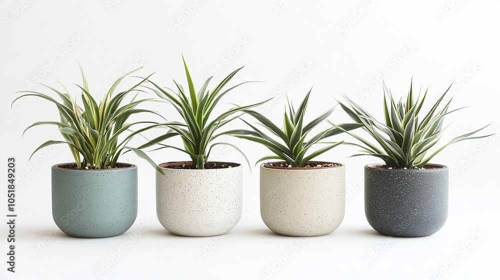 Spider plant in a pot collection isolated on white background Spider plant in a pot collection isolated on white background