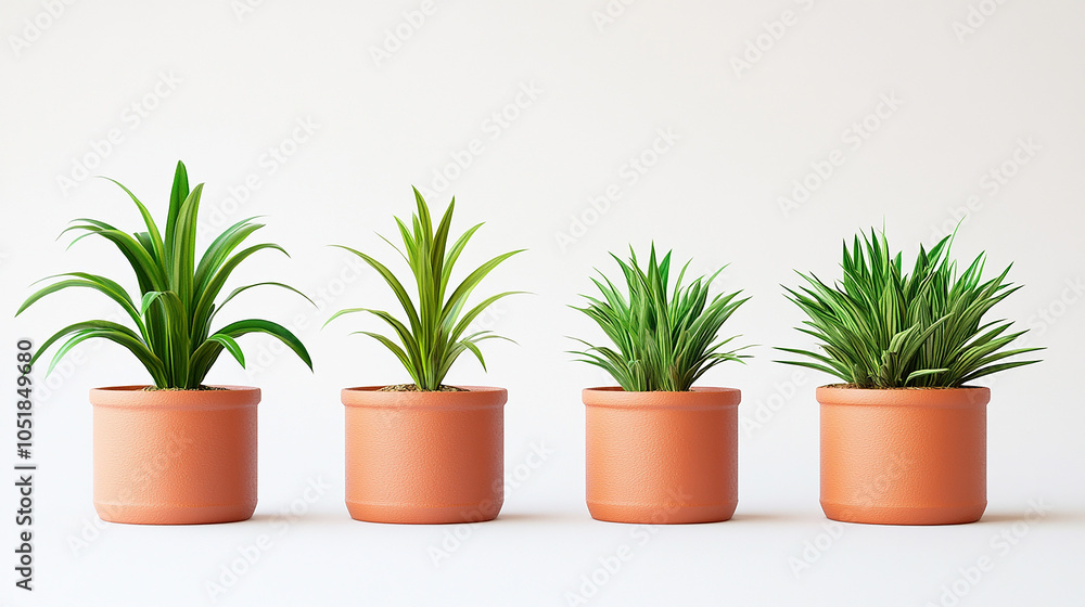Spider plant in a pot collection isolated on white background Spider plant in a pot collection isolated on white background