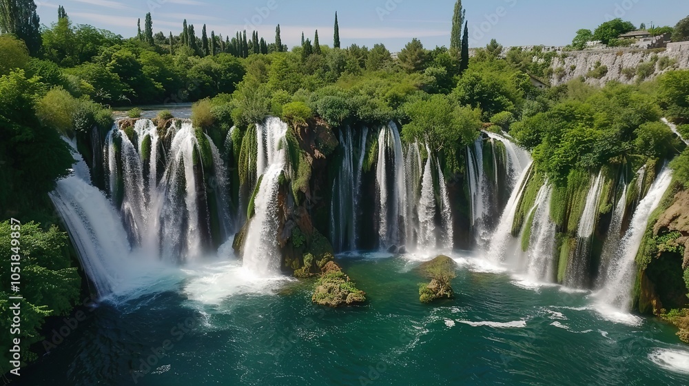 National Clear Waterfall Scenery - a majestic and refreshing visual. The national clear waterfall scenery presents a stunning and awe-inspiring natural scene, with the cascading waters creating a beau National Clear Waterfall Scenery - a majestic and refreshing visual. The national clear waterfall scenery presents a stunning and awe-inspiring natural scene, with the cascading waters creating a beau