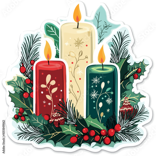 Festive Die-Cut Candle Arrangement Vinyl Sticker photo