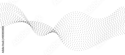 Flowing dots particles wave pattern halftone gradient curve shape isolated on transparent background. Vector in concept of technology, AI, sound, science, music, modern flowing geometric backdrop