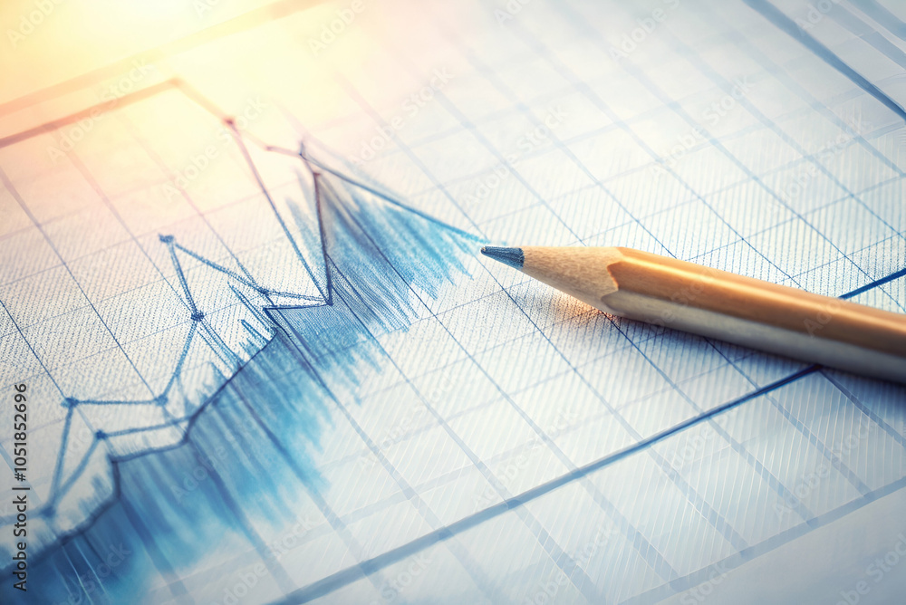 A close-up of a graph displaying fluctuating trends, accompanied by a pencil, symbolizing analysis and data interpretation. A close-up of a graph displaying fluctuating trends, accompanied by a pencil, symbolizing analysis and data interpretation.