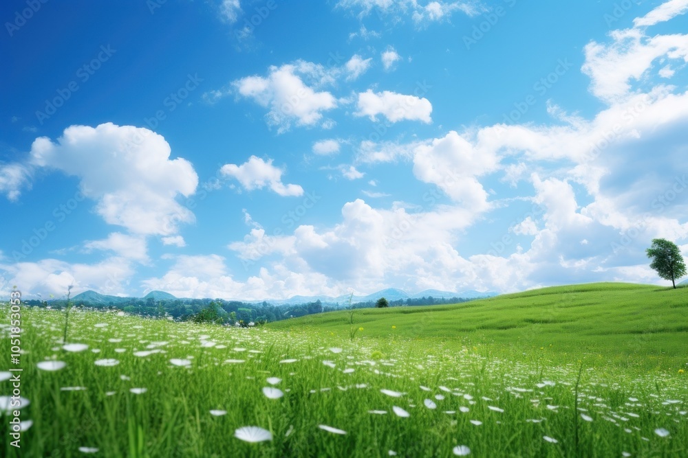 Fototapeta premium Grassland summer landscape outdoors.