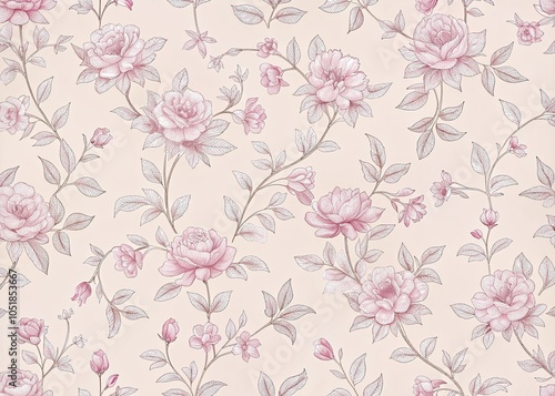 Wallpaper Mural Floral seamless pattern with vintage flowers and leaves in pink, perfect for wallpaper and textile designs, capturing the essence of spring and summer Torontodigital.ca