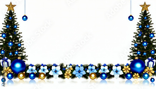 A horizontal blue Christmas decoration panel