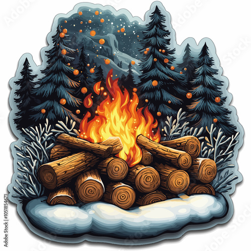 Cozy Log Fire & Firewood Stickers, Die Cut Vinyl