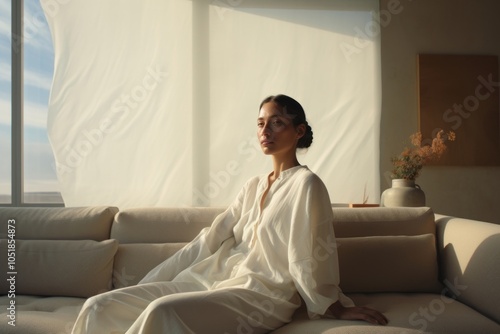 Woman sitting in her home. photo