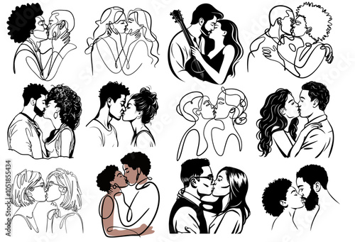 Happy couple kissing against white background
