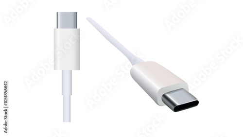 Fast charging type C cable. USB Type C Cable Plugs Isolated on White Background. realistic vector. 