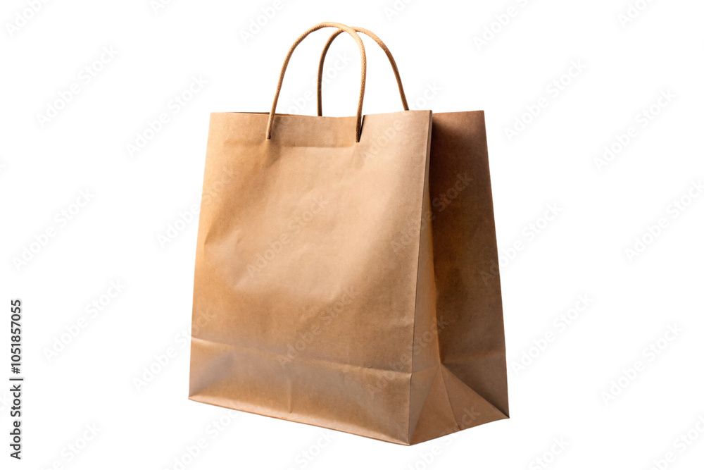 A plain brown paper bag with sturdy handles, standing upright on a transparent background. It shows creases and natural texture highlights A plain brown paper bag with sturdy handles, standing upright on a transparent background. It shows creases and natural texture highlights