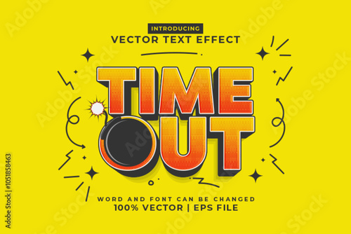 Editable text effect Time Out 3d cartoon template style premium vector