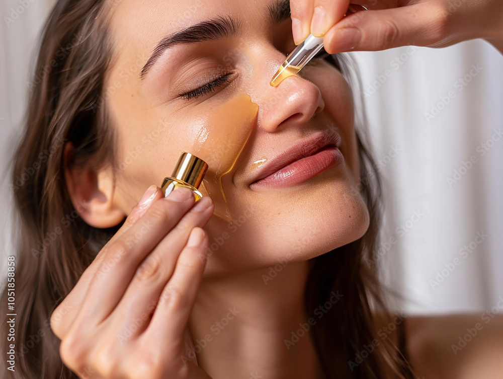 a beautiful young woman applying special creams for her facial skin a beautiful young woman applying special creams for her facial skin