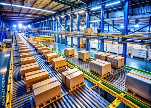 Automated Conveyor Belt in Warehouse Shipping: Efficient Distribution, Packages on Conveyor, Industrial Logistics, Cargo Handling, Modern Supply Chain Solutions