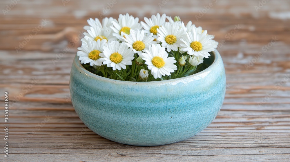 Fresh Daisies in a Blue Ceramic Bowl Fresh Daisies in a Blue Ceramic Bowl