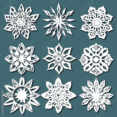 Snowflake Die Cut Vinyl Stickers: Geometric Festive Designs