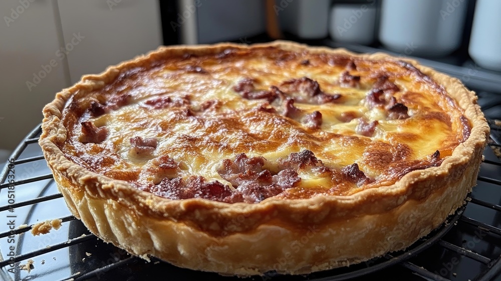 Deliciously Baked Quiche Lorraine on Cooling Rack Deliciously Baked Quiche Lorraine on Cooling Rack